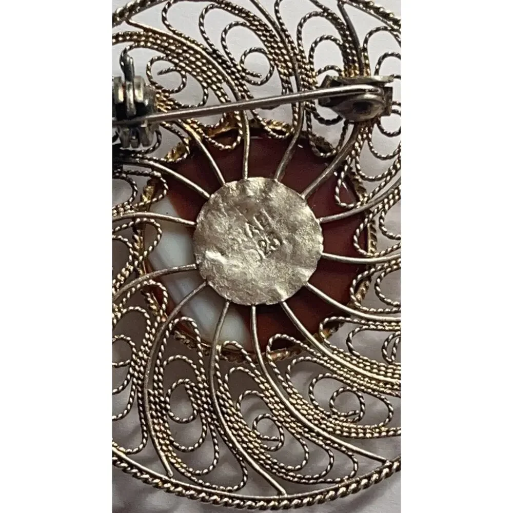 Vintage Sterling Silver Circular Filigree Brooch Made In Israel